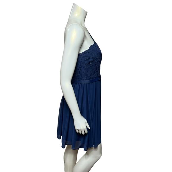 David's Bridal Navy Blue One-Shoulder Lace Cocktail Dress Size 10 Elegant Formal - Picture 4 of 7